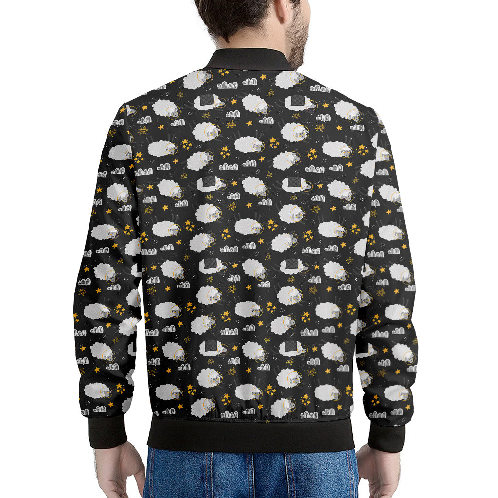 Sleeping Sheep Pattern Print Men's Bomber Jacket