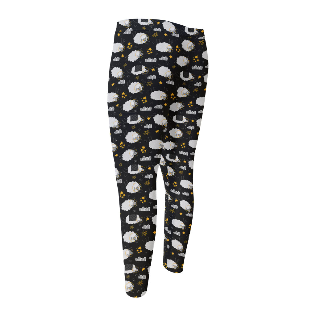Sleeping Sheep Pattern Print Men's Compression Pants