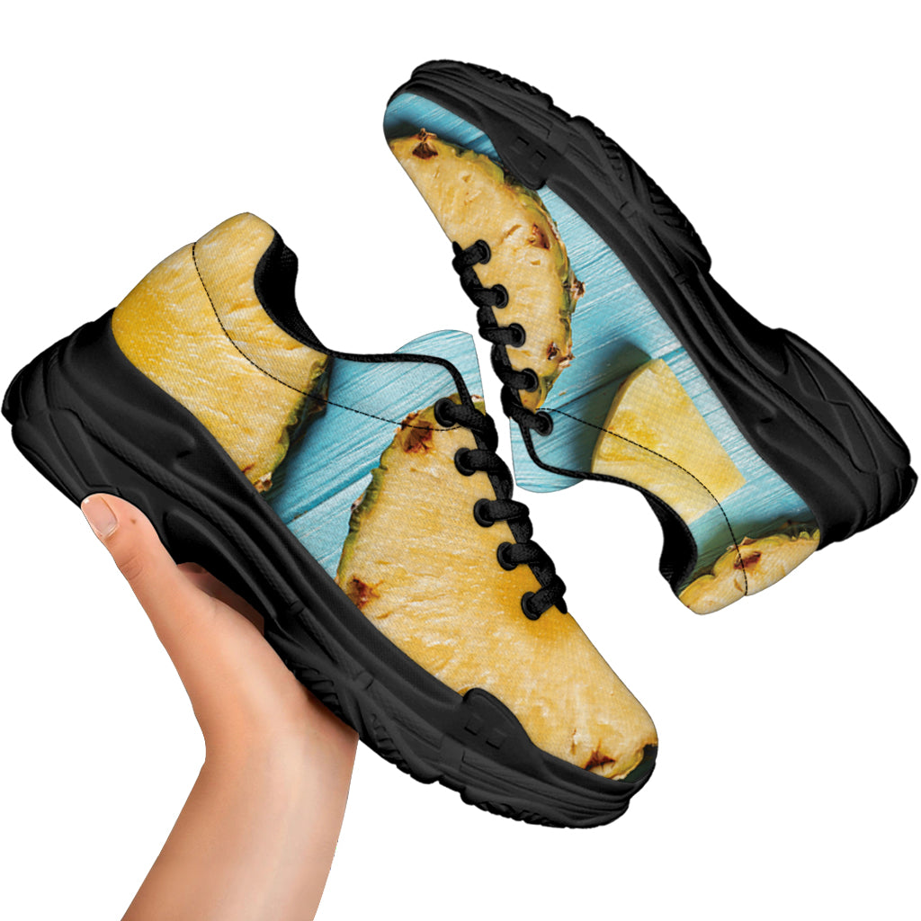Sliced Pineapple Print Black Chunky Shoes
