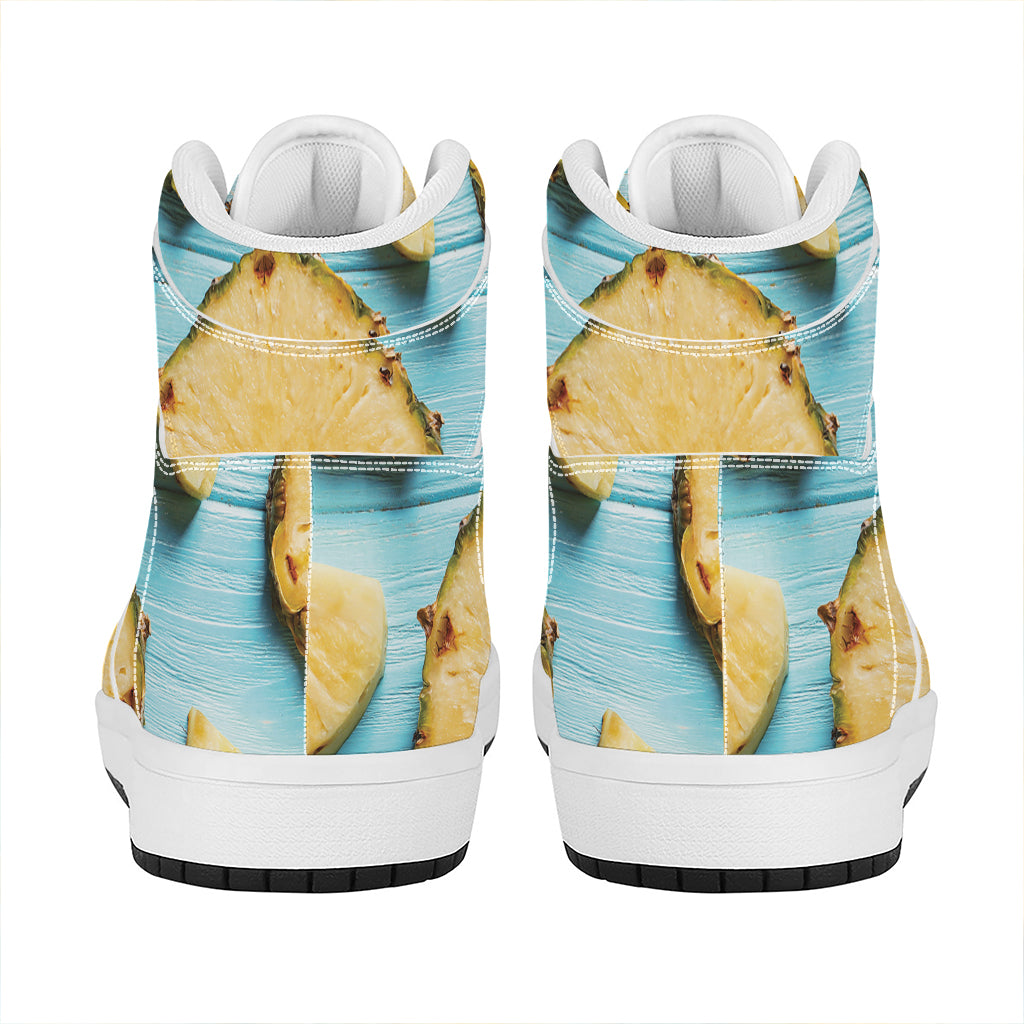 Sliced Pineapple Print High Top Leather Sneakers