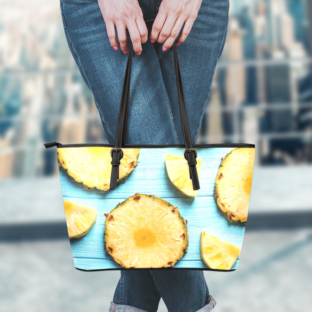 Sliced Pineapple Print Leather Tote Bag
