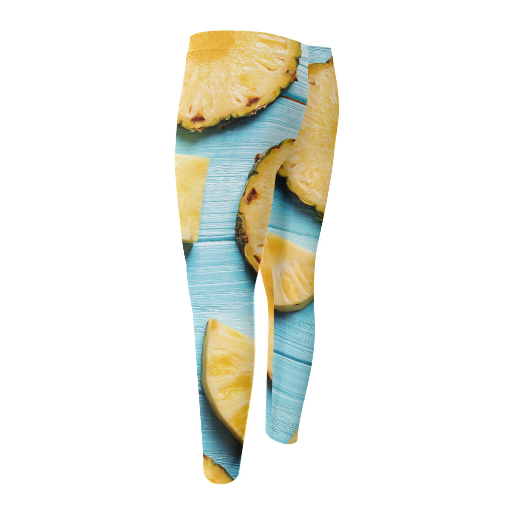 Sliced Pineapple Print Men's Compression Pants