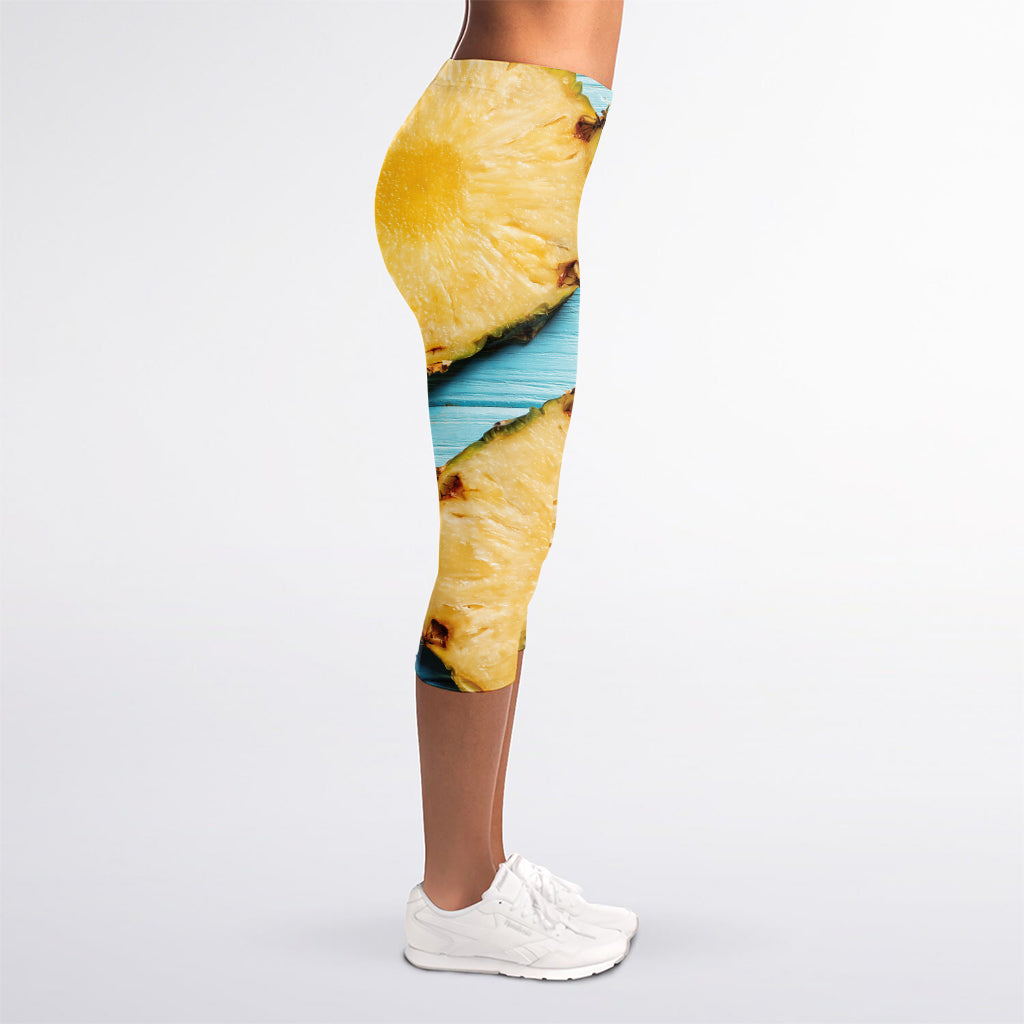 Sliced Pineapple Print Women's Capri Leggings
