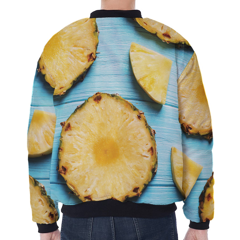 Sliced Pineapple Print Zip Sleeve Bomber Jacket