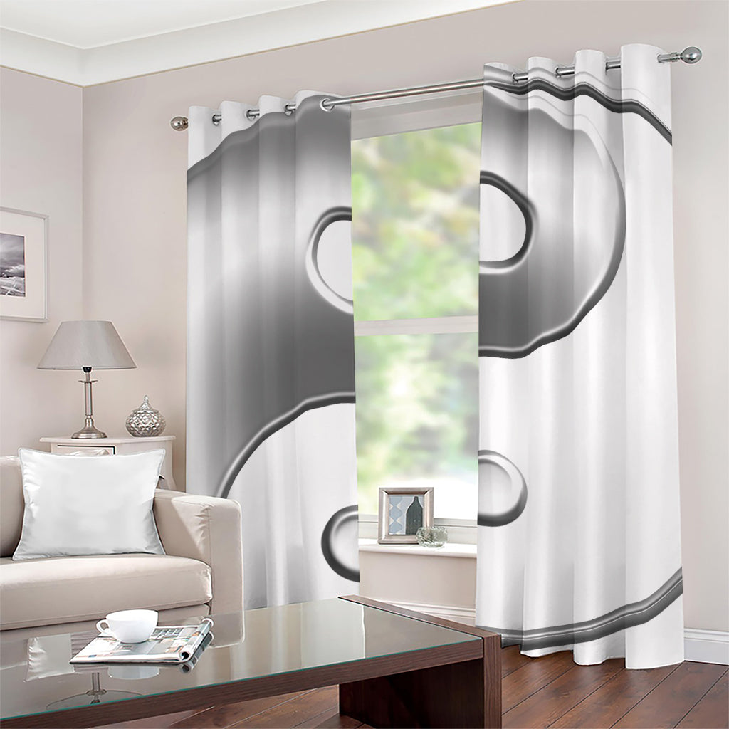 Sliver And White Yin Yang Print Grommet Curtains