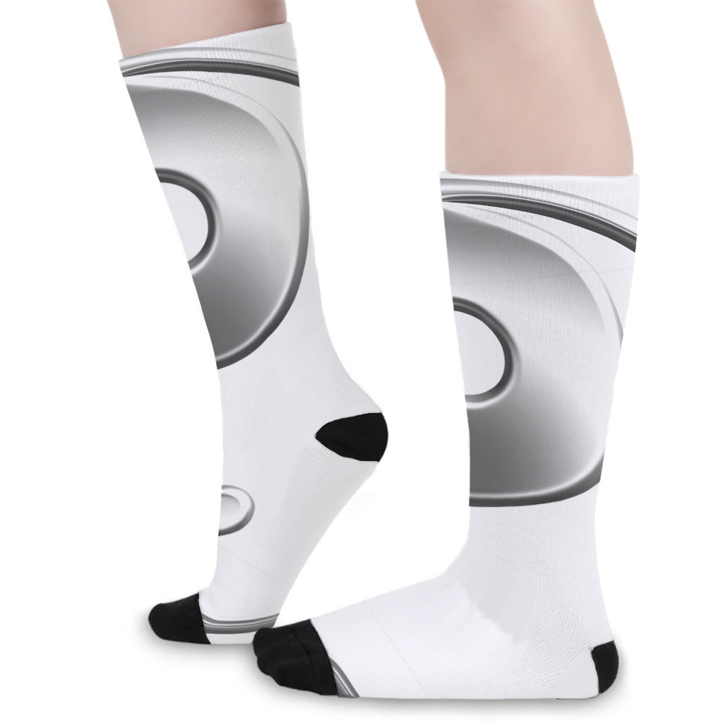 Sliver And White Yin Yang Print Long Socks