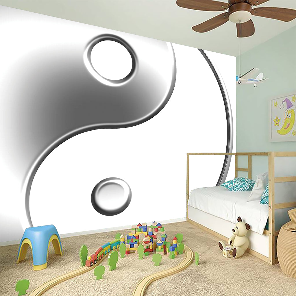 Sliver And White Yin Yang Print Wall Sticker