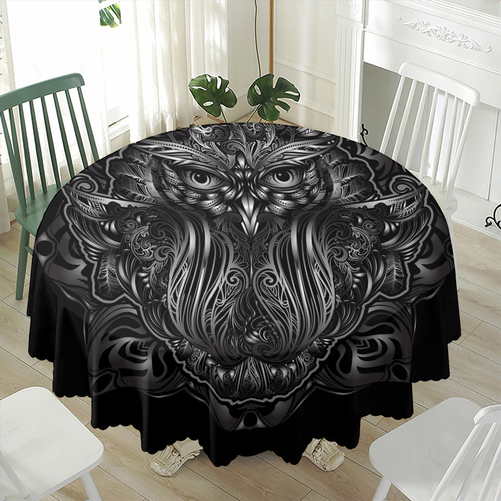 Sliver Spiritual Owl Print Waterproof Round Tablecloth