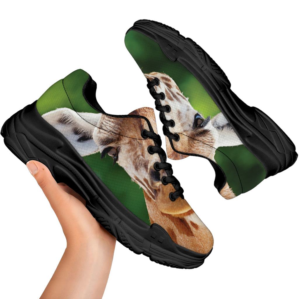 Smiley Face Giraffe Print Black Chunky Shoes
