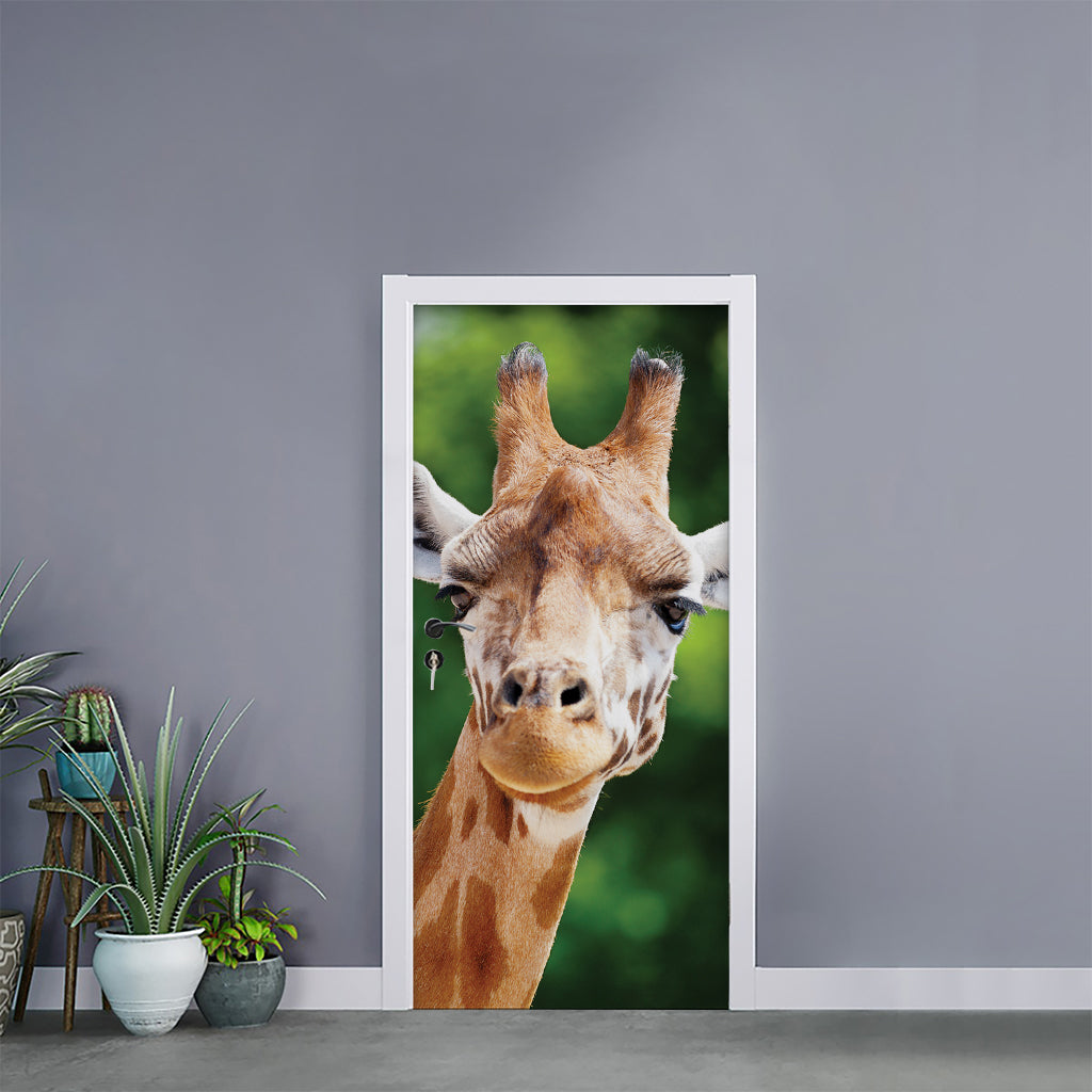 Smiley Face Giraffe Print Door Sticker