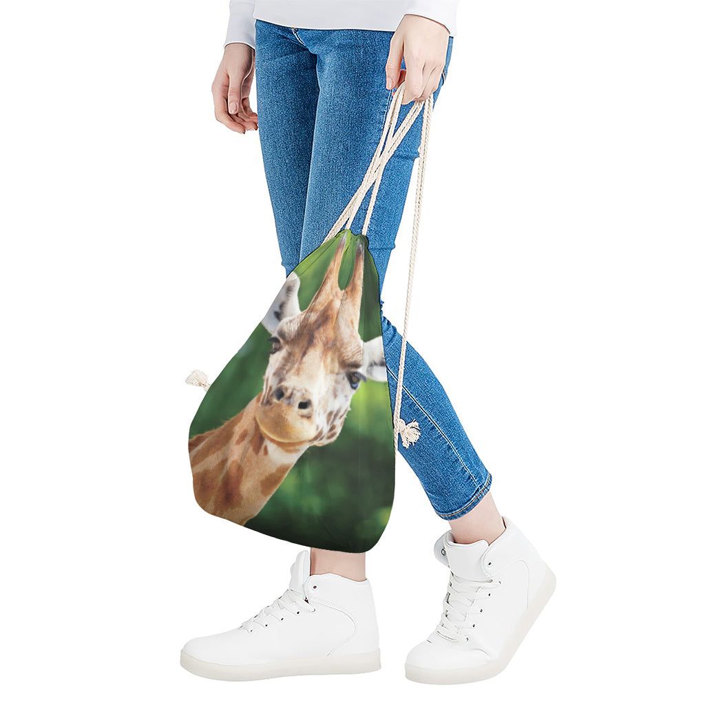 Smiley Face Giraffe Print Drawstring Bag