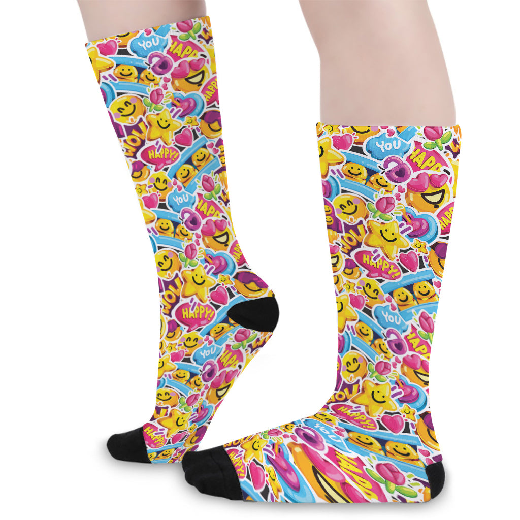 Smiley Faces Emoji Pattern Print Long Socks