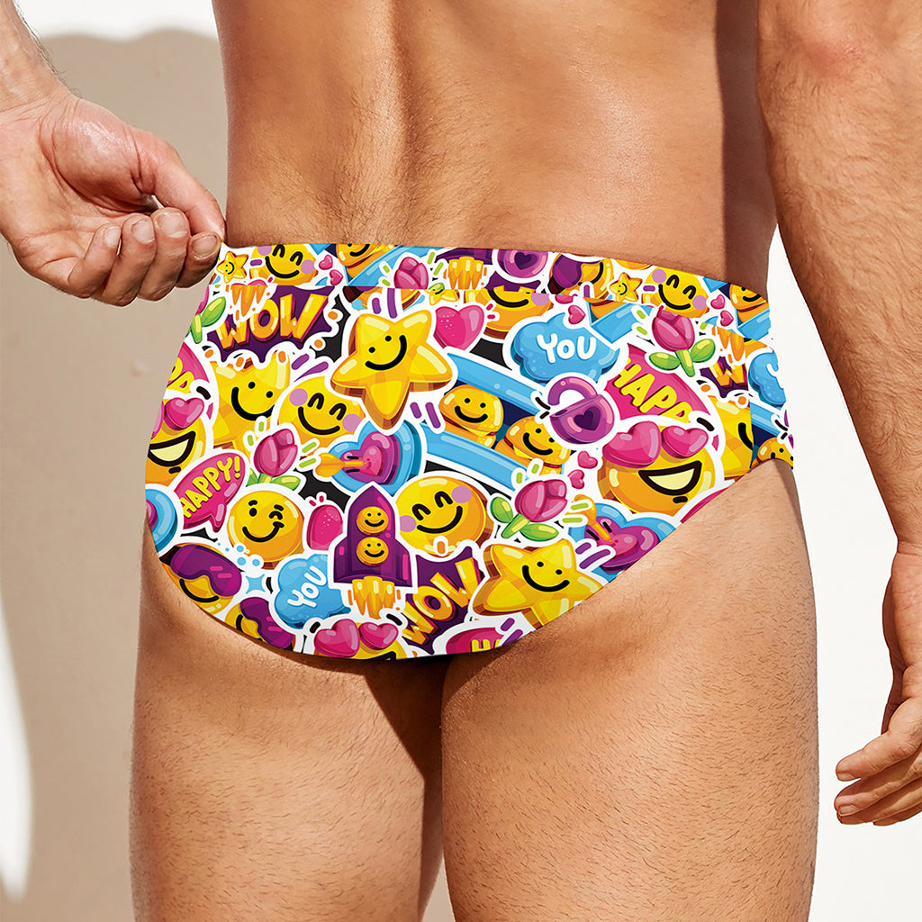 Smiley Faces Emoji Pattern Print Men's Swim Briefs