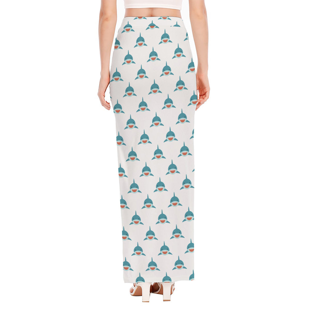 Smiley Shark Pattern Print High Slit Maxi Skirt