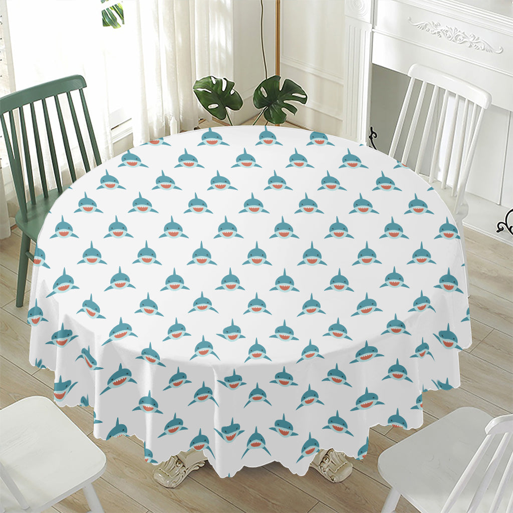 Smiley Shark Pattern Print Waterproof Round Tablecloth