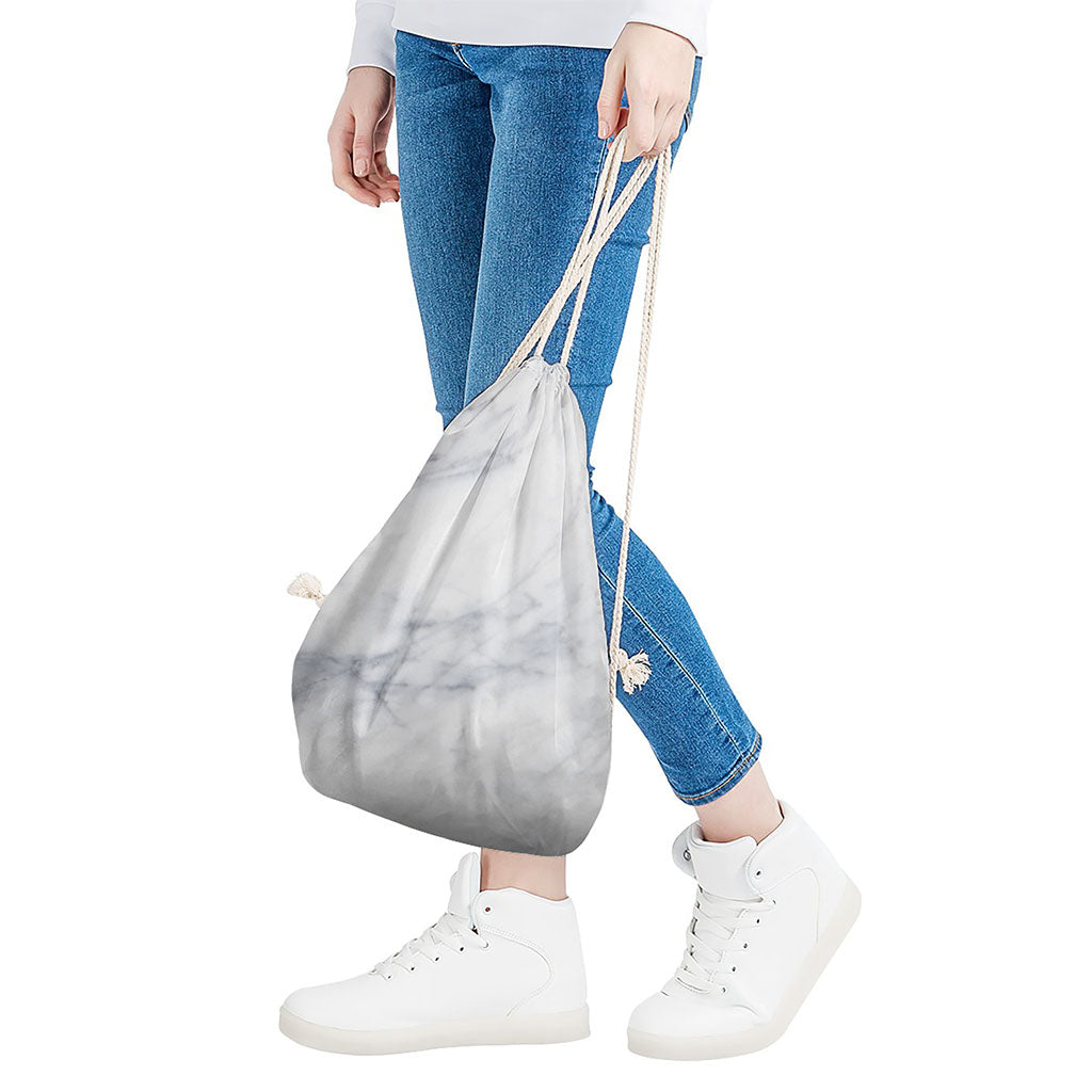 Smoke Grey Marble Print Drawstring Bag