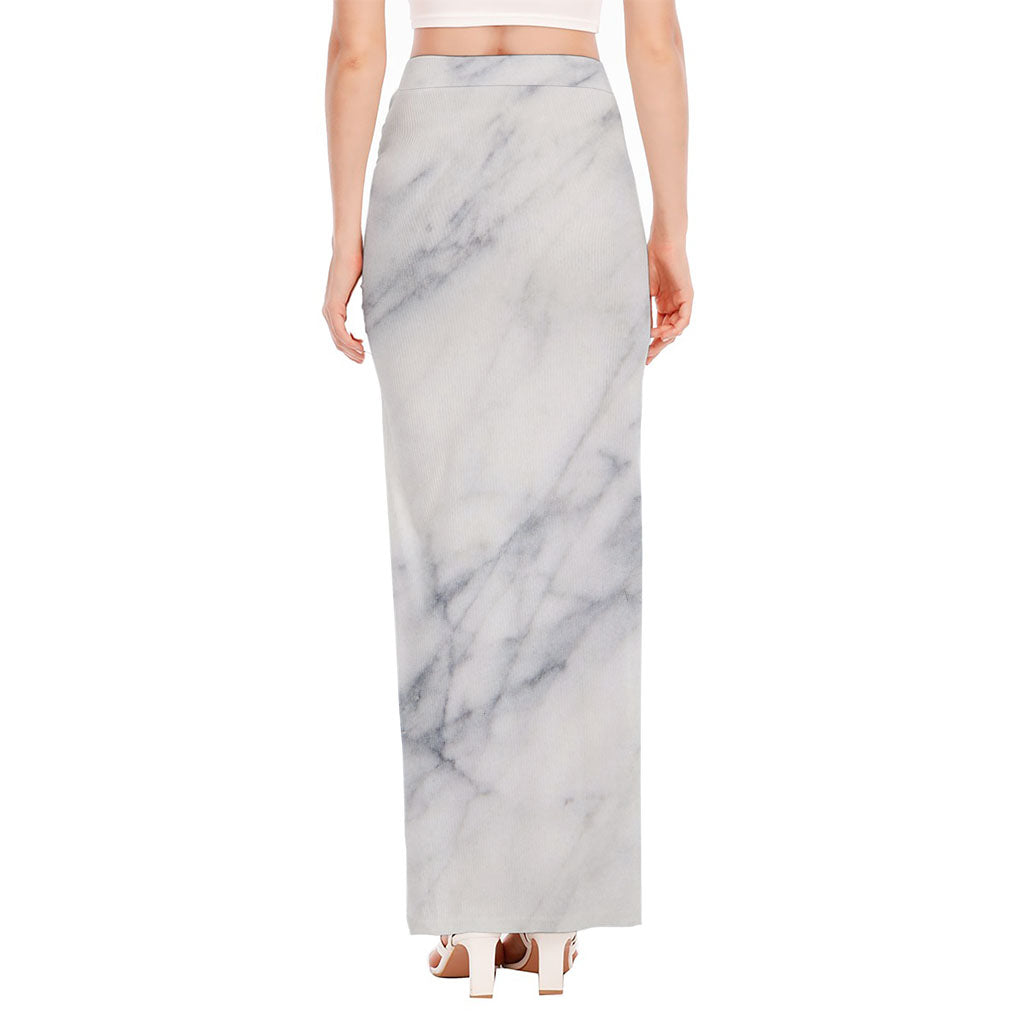 Smoke Grey Marble Print High Slit Maxi Skirt