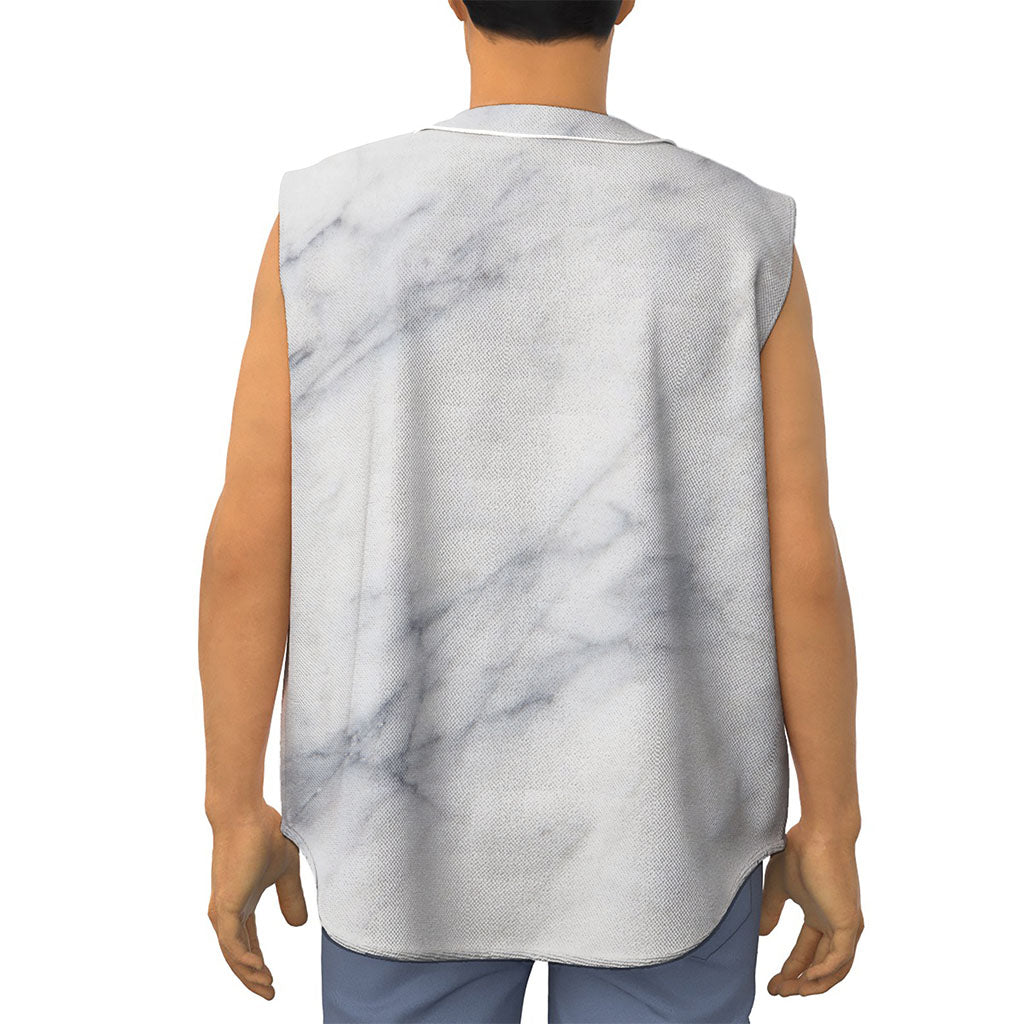 Smoke Grey Marble Print Sleeveless Baseball Jersey