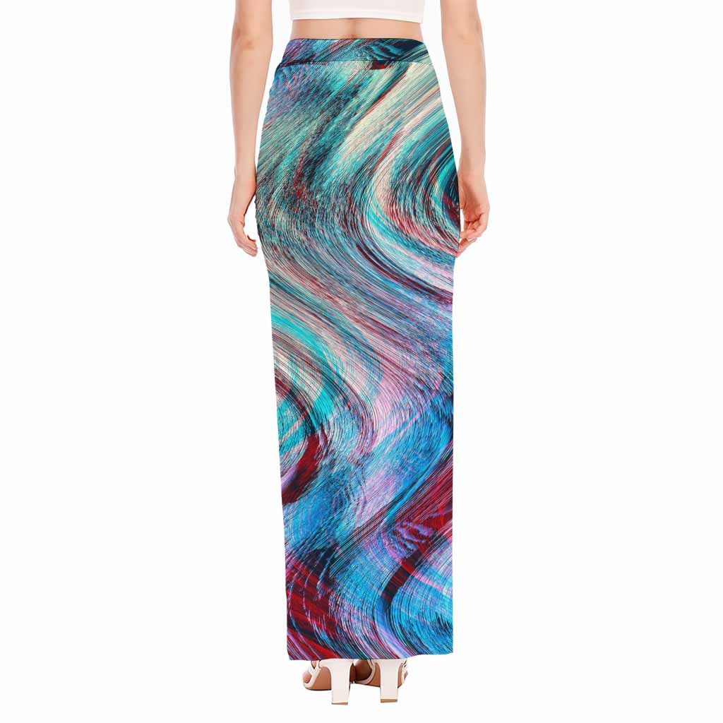 Smoke Psychedelic Trippy Print High Slit Maxi Skirt