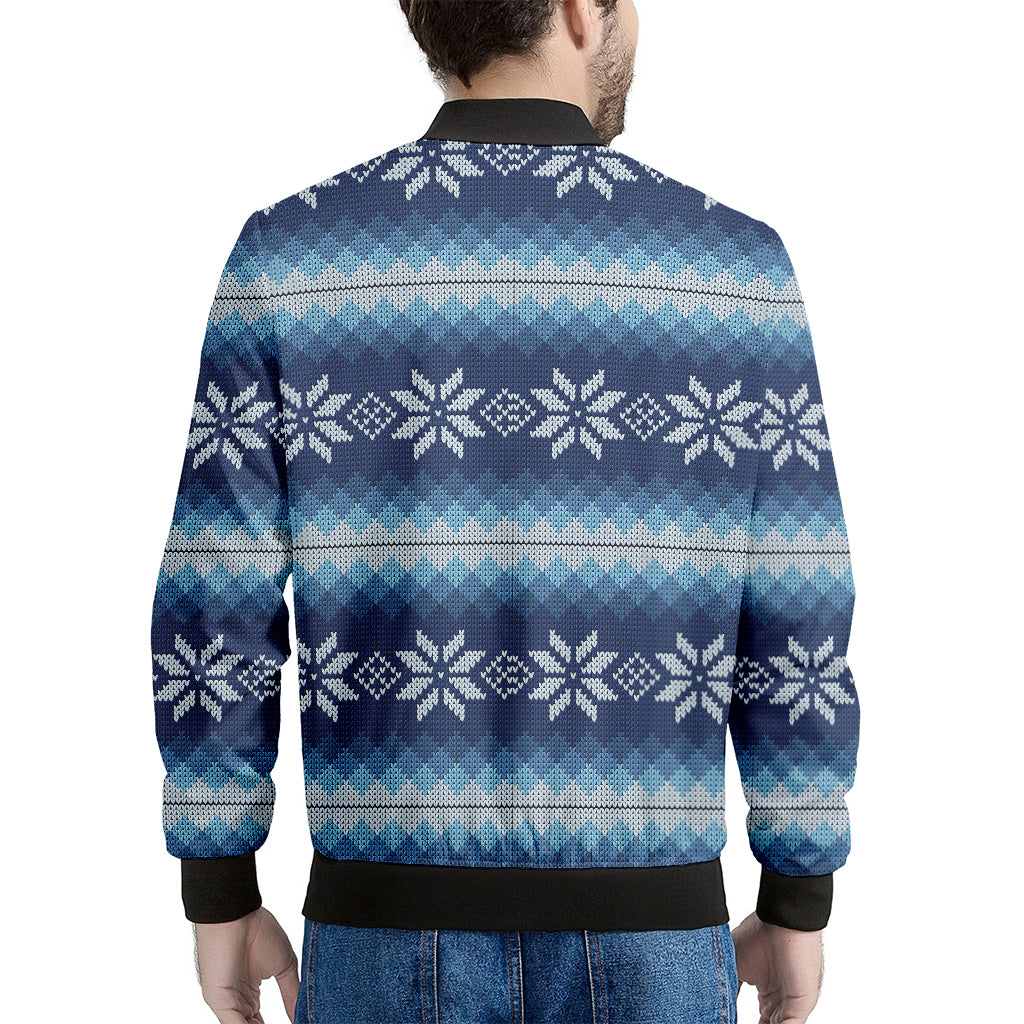 Snow Flower Knitted Pattern Print Men's Bomber Jacket