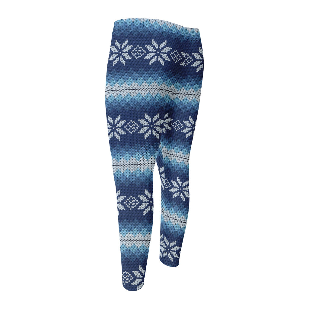 Snow Flower Knitted Pattern Print Men's Compression Pants