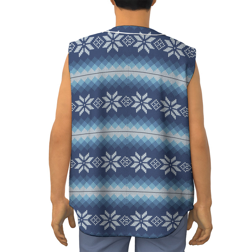 Snow Flower Knitted Pattern Print Sleeveless Baseball Jersey