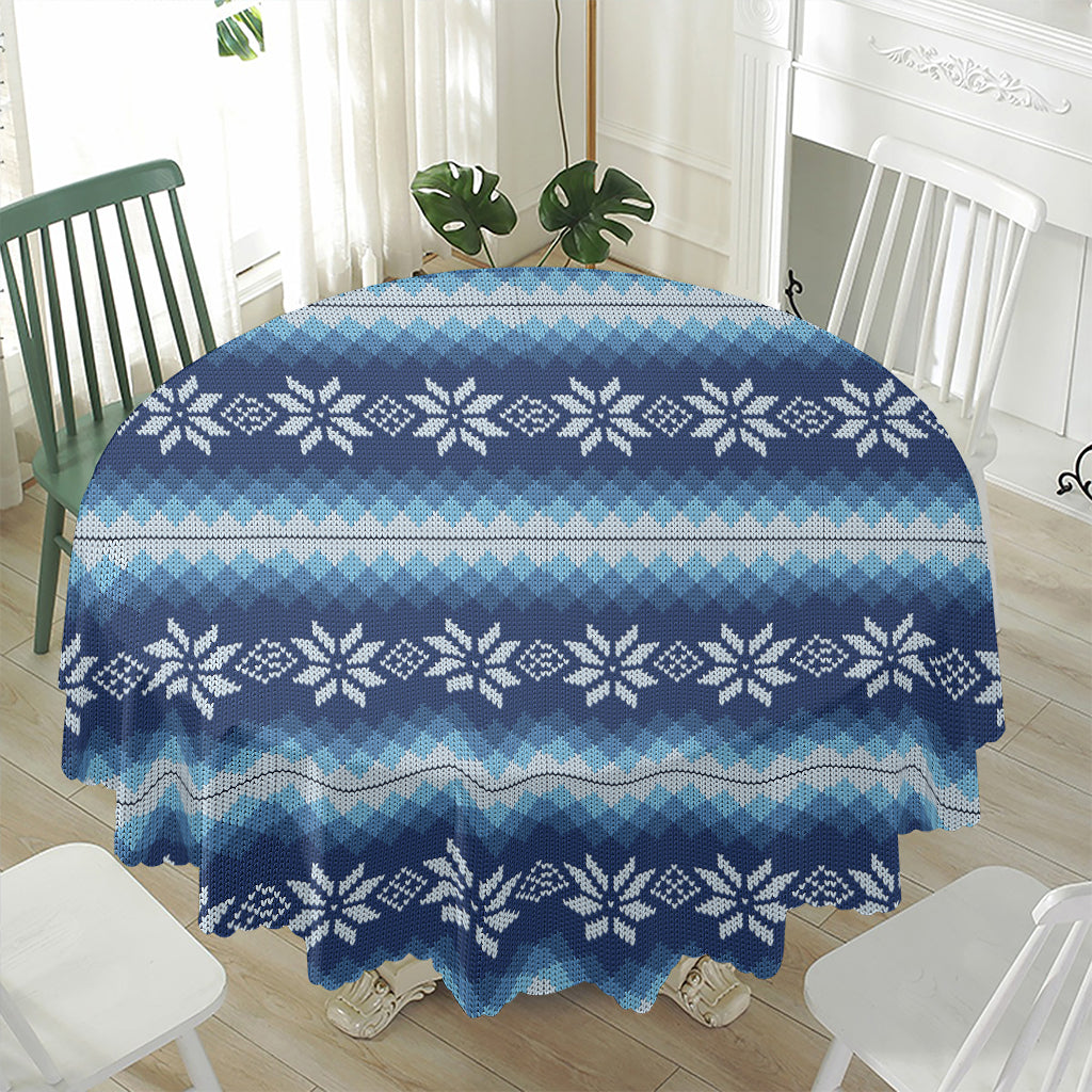 Snow Flower Knitted Pattern Print Waterproof Round Tablecloth