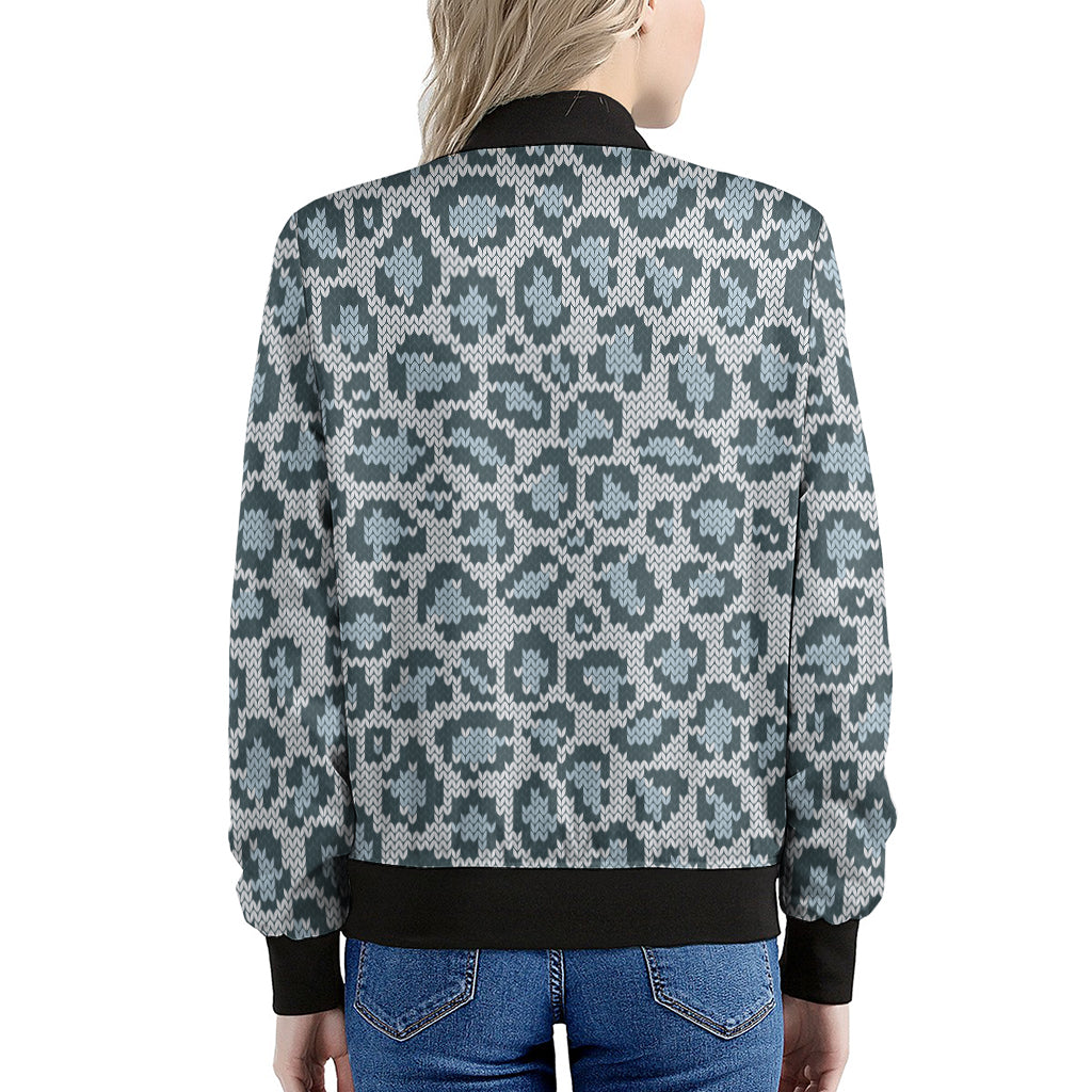 Snow Leopard Knitted Pattern Print Women's Bomber Jacket
