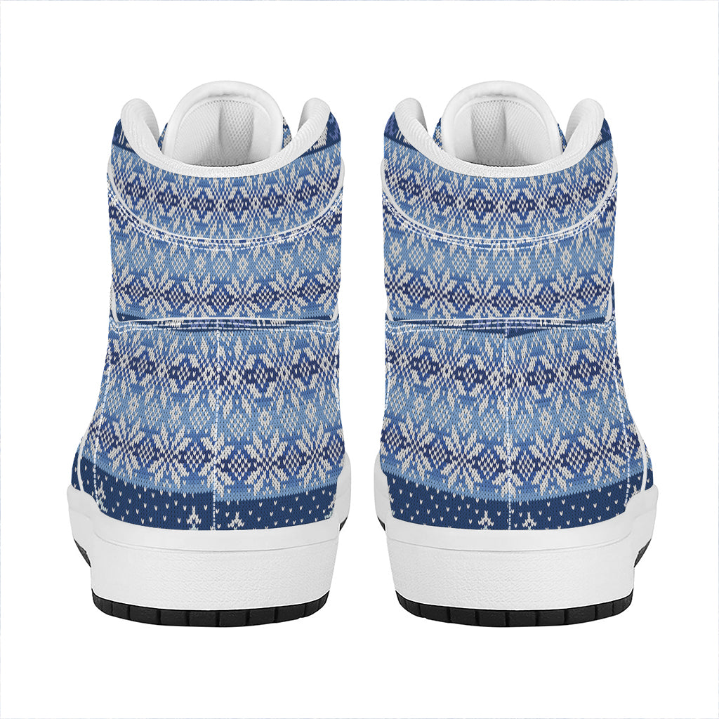 Snow Rabbit Knitted Pattern Print High Top Leather Sneakers