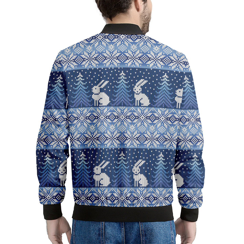 Snow Rabbit Knitted Pattern Print Men's Bomber Jacket