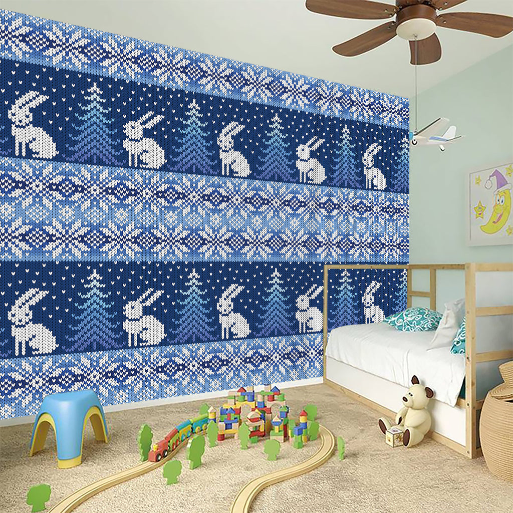 Snow Rabbit Knitted Pattern Print Wall Sticker