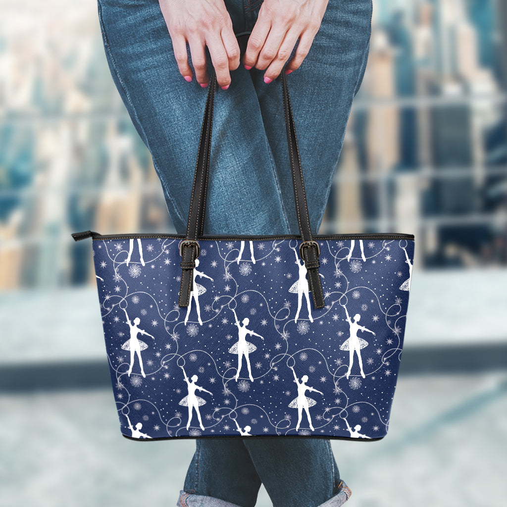 Snowflake Ballet Pattern Print Leather Tote Bag