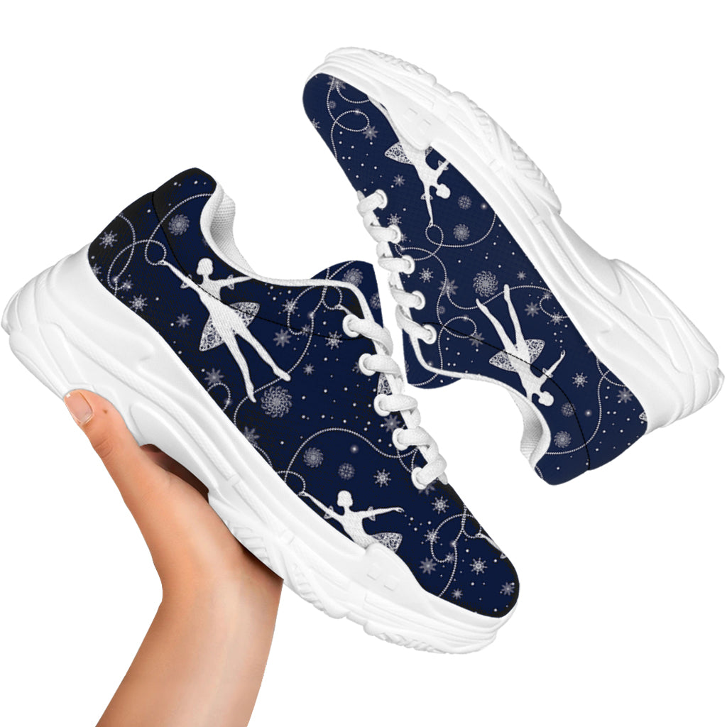 Snowflake Ballet Pattern Print White Chunky Shoes
