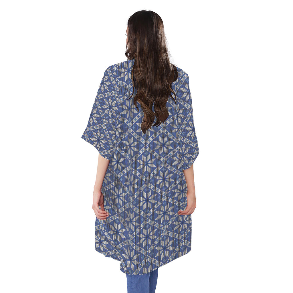 Snowflakes Knitted Pattern Print Open Front Beach Cover Up