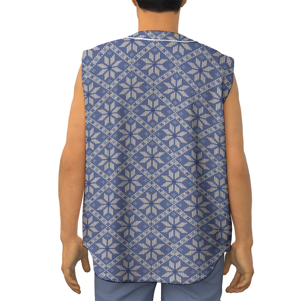 Snowflakes Knitted Pattern Print Sleeveless Baseball Jersey