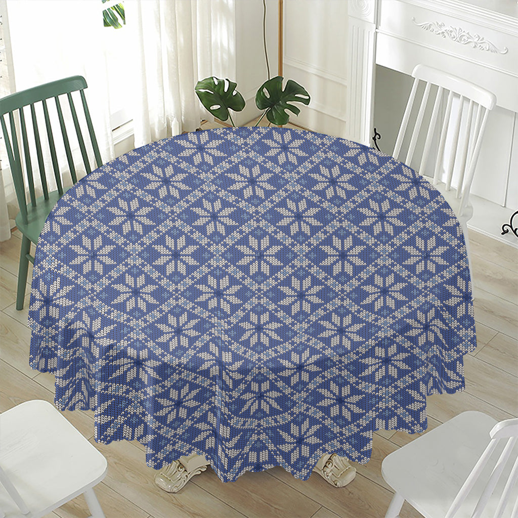 Snowflakes Knitted Pattern Print Waterproof Round Tablecloth