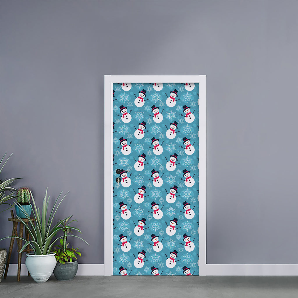 Snowman And Snowflake Pattern Print Door Sticker