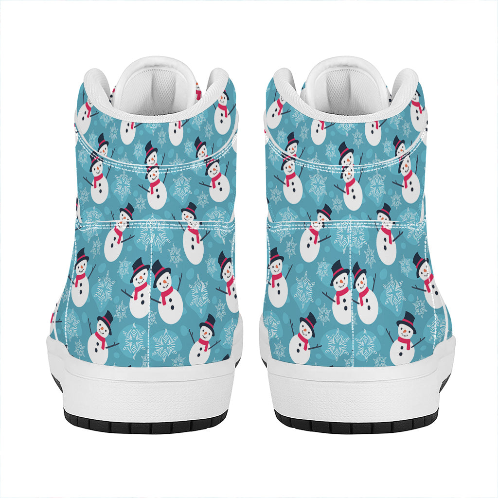 Snowman And Snowflake Pattern Print High Top Leather Sneakers