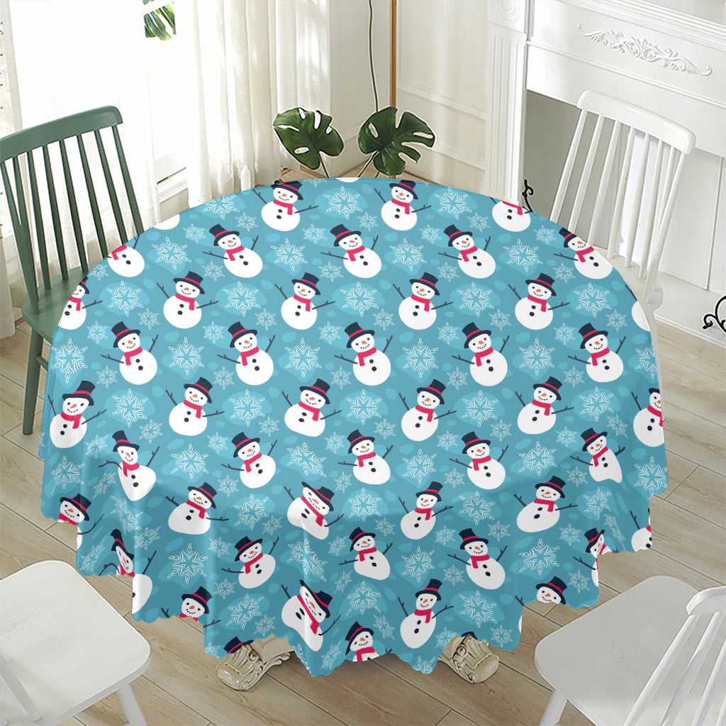 Snowman And Snowflake Pattern Print Waterproof Round Tablecloth