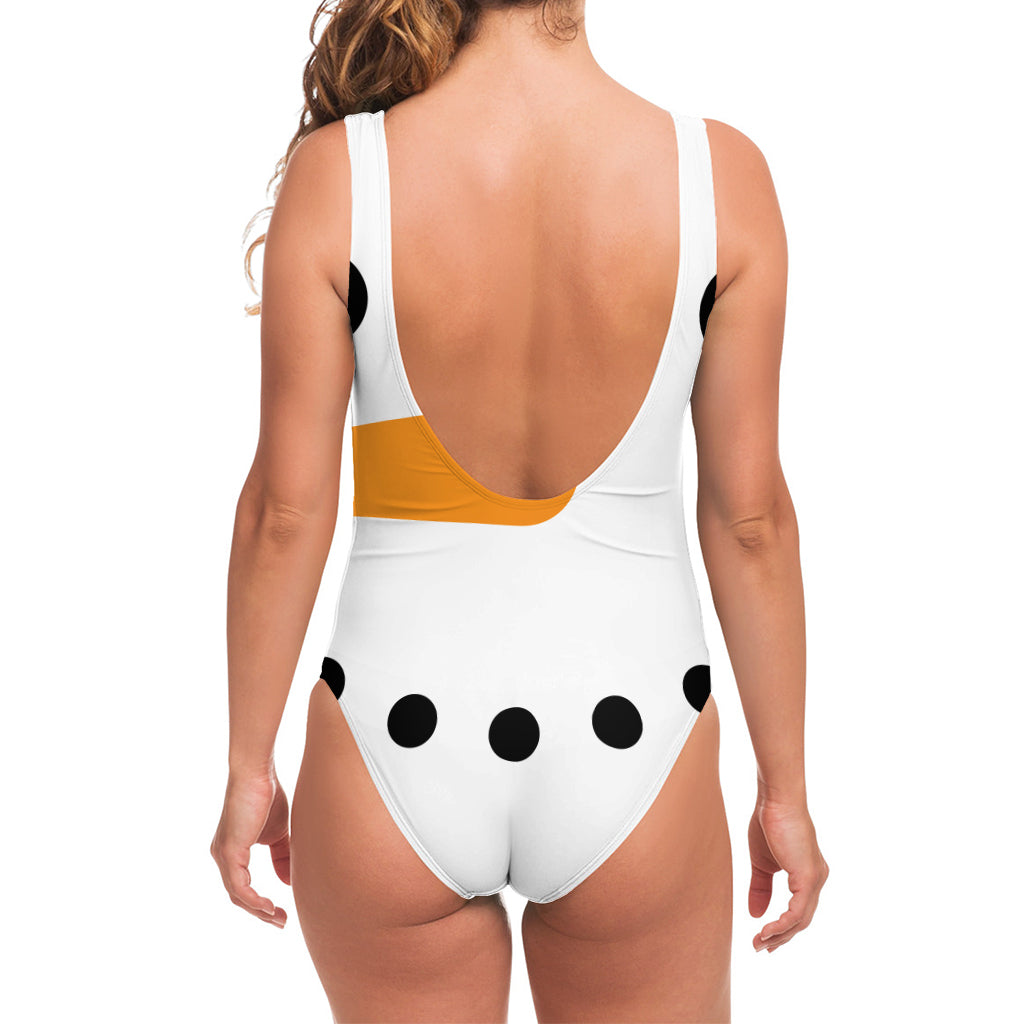 Snowman Face Print One Piece Swimsuit