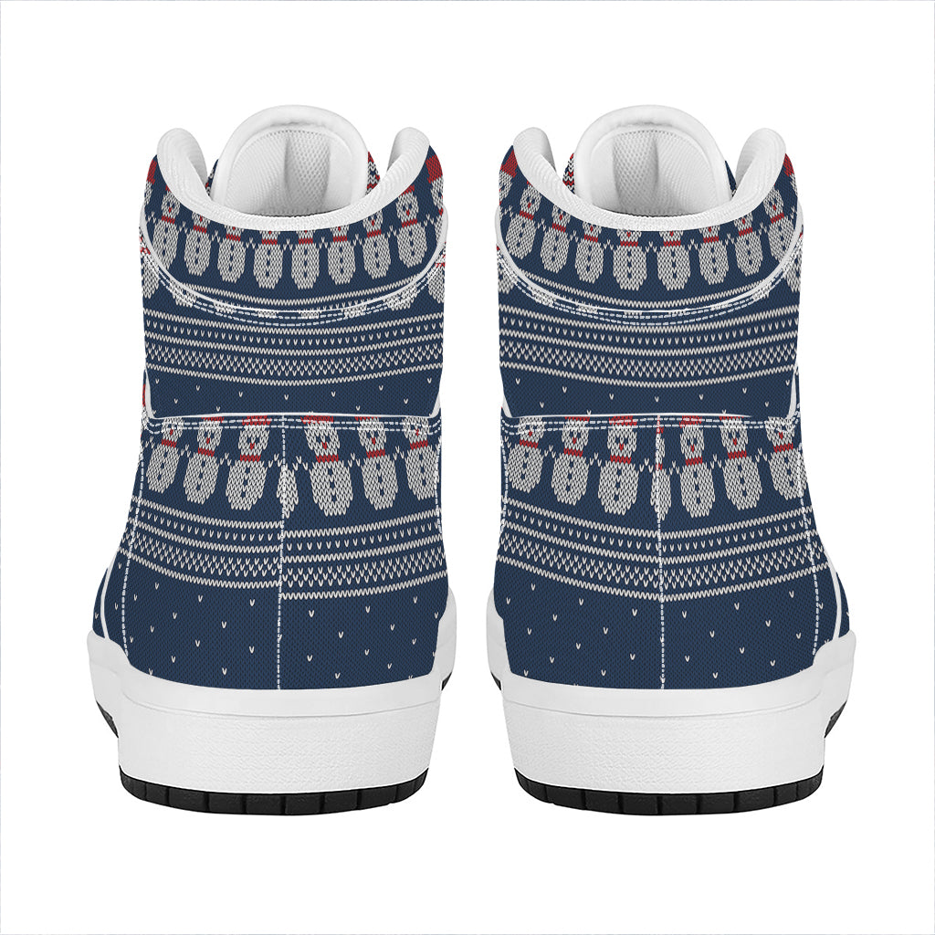 Snowman Knitted Pattern Print High Top Leather Sneakers