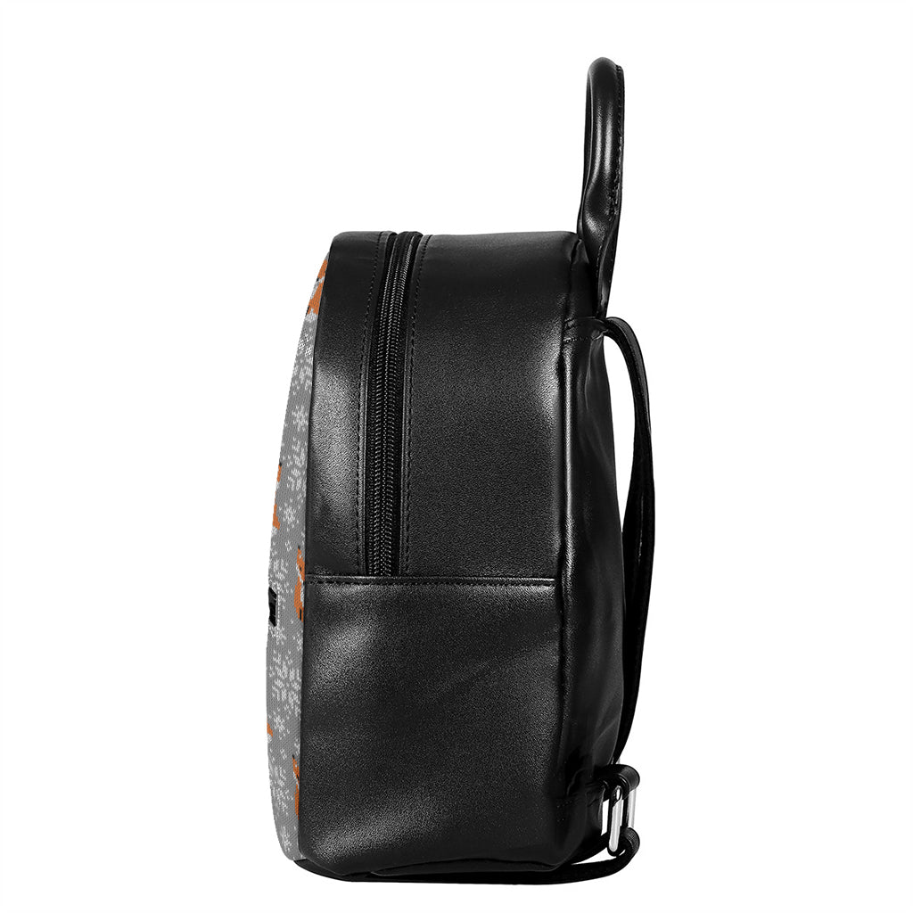 Snowy Fox Knitted Pattern Print Leather Backpack