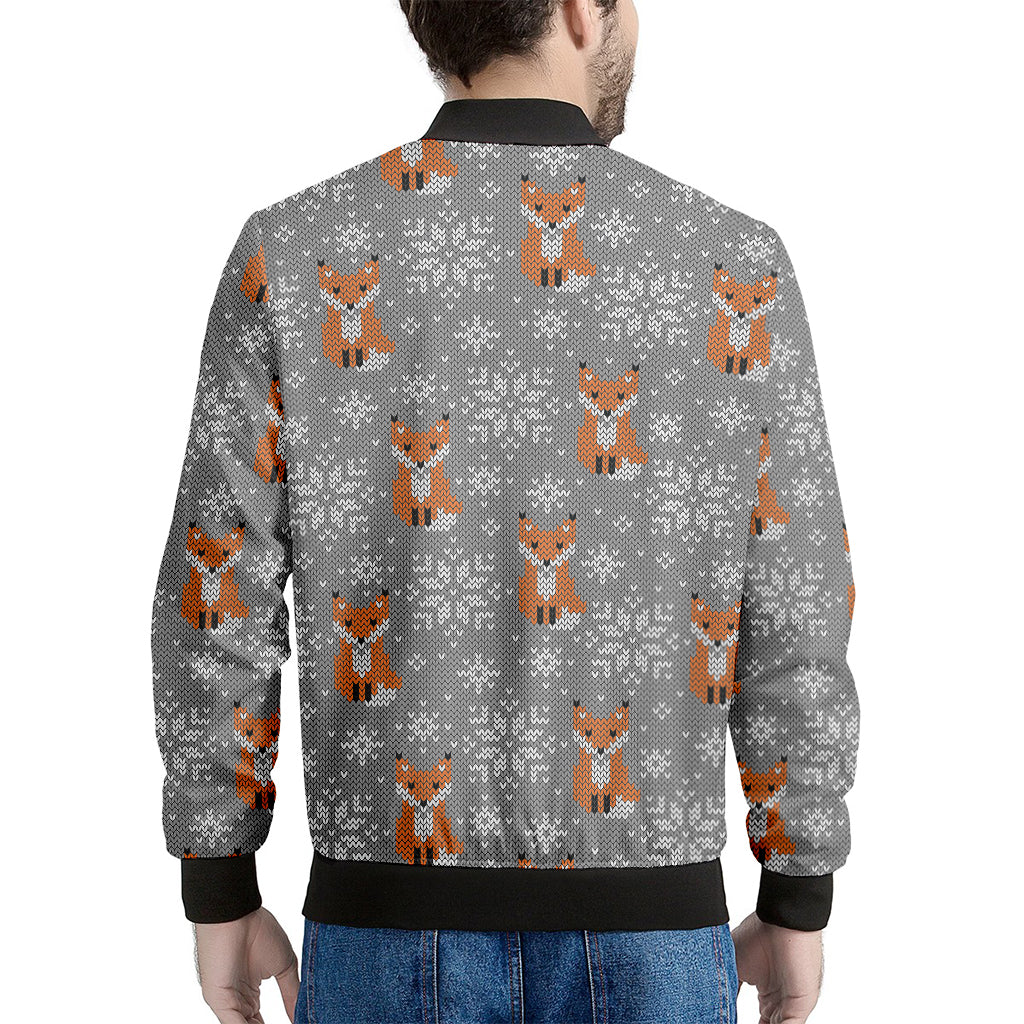 Snowy Fox Knitted Pattern Print Men's Bomber Jacket