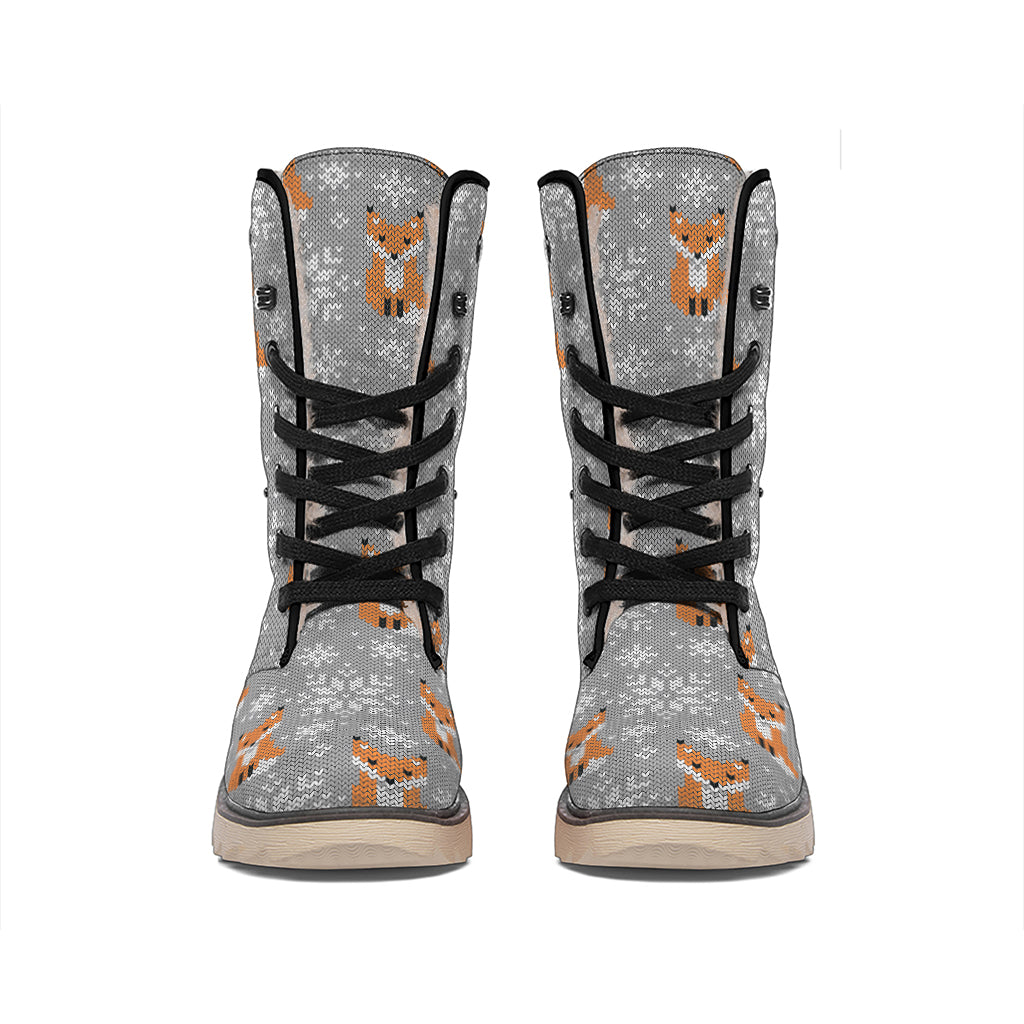 Snowy Fox Knitted Pattern Print Winter Boots