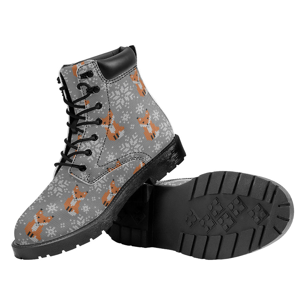 Snowy Fox Knitted Pattern Print Work Boots