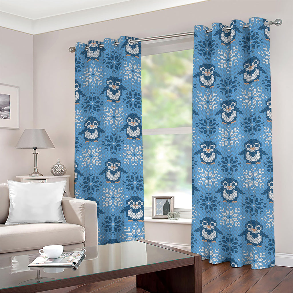 Snowy Penguin Knitted Pattern Print Grommet Curtains