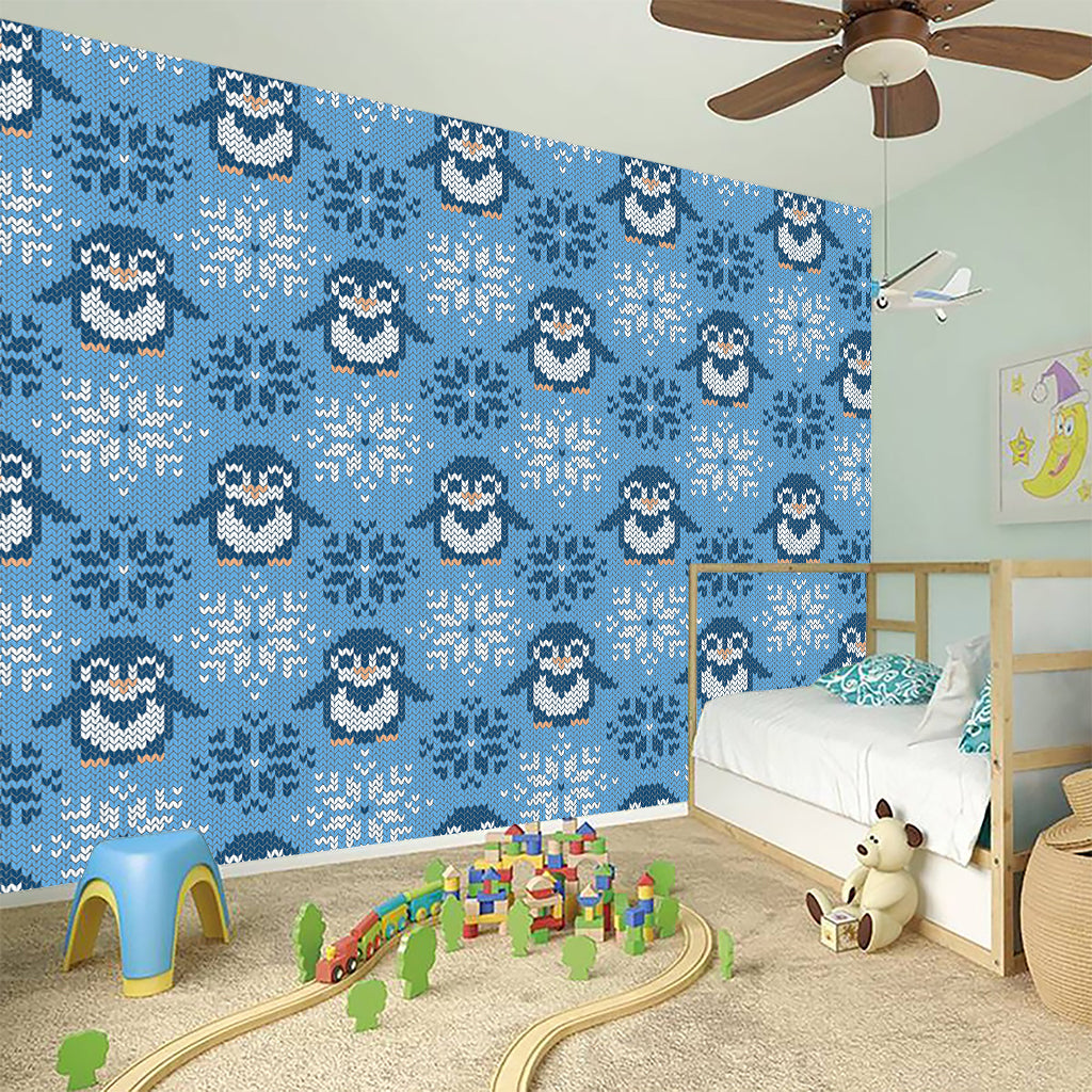 Snowy Penguin Knitted Pattern Print Wall Sticker