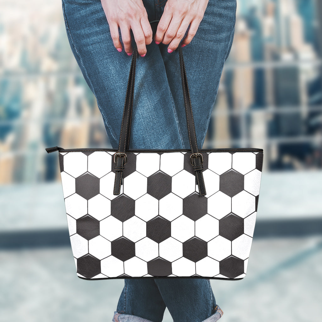 Soccer Ball Print Leather Tote Bag