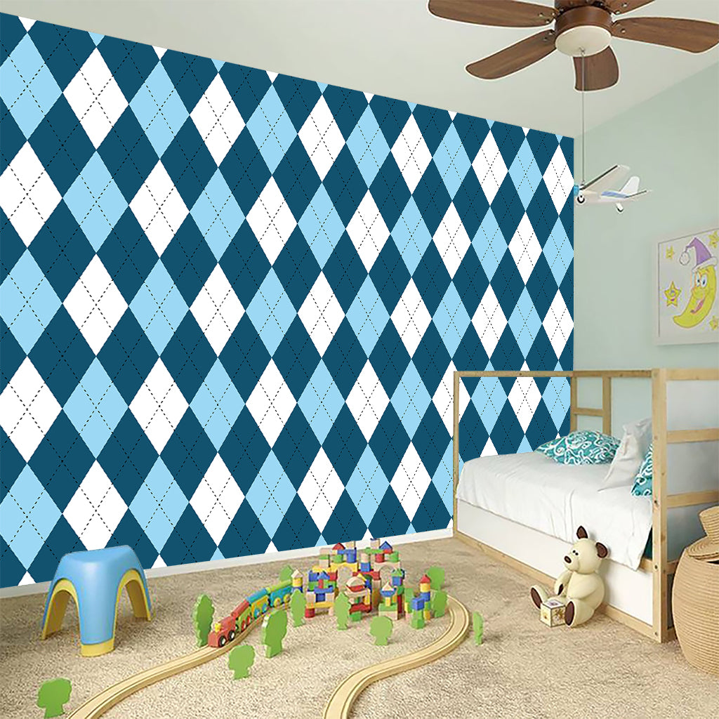 Soft Blue Argyle Pattern Print Wall Sticker
