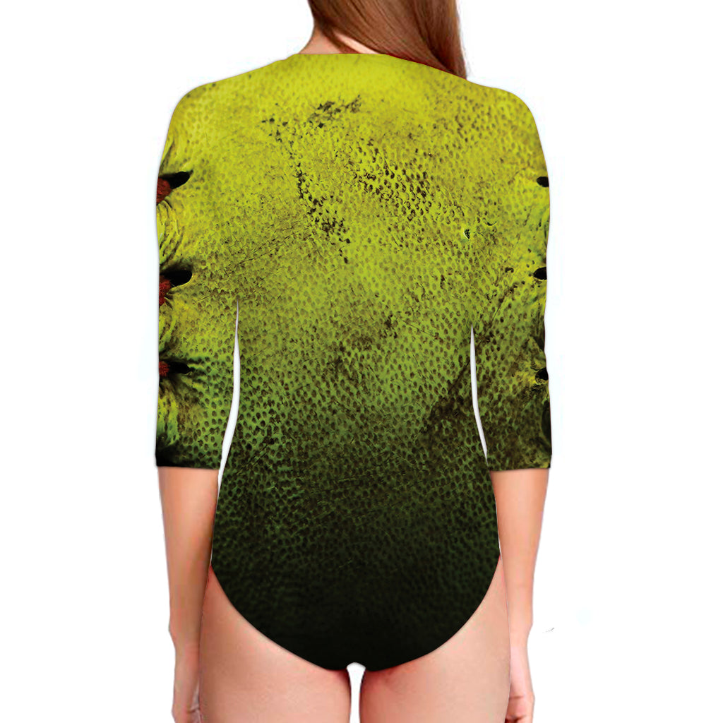 Softball Ball Print Long Sleeve Swimsuit